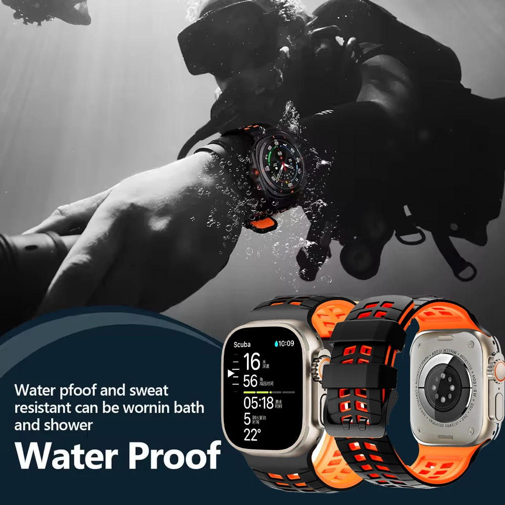 Дышащий силиконовый ремешок для Apple Watch Ultra 3, 49 мм, 44 мм, 45 мм, 46 мм, двухцветный браслет Correa для iWatch Series 11, 10, 9, 8, SE (art.: 3920db6bbac22) - 3920db6bbac22