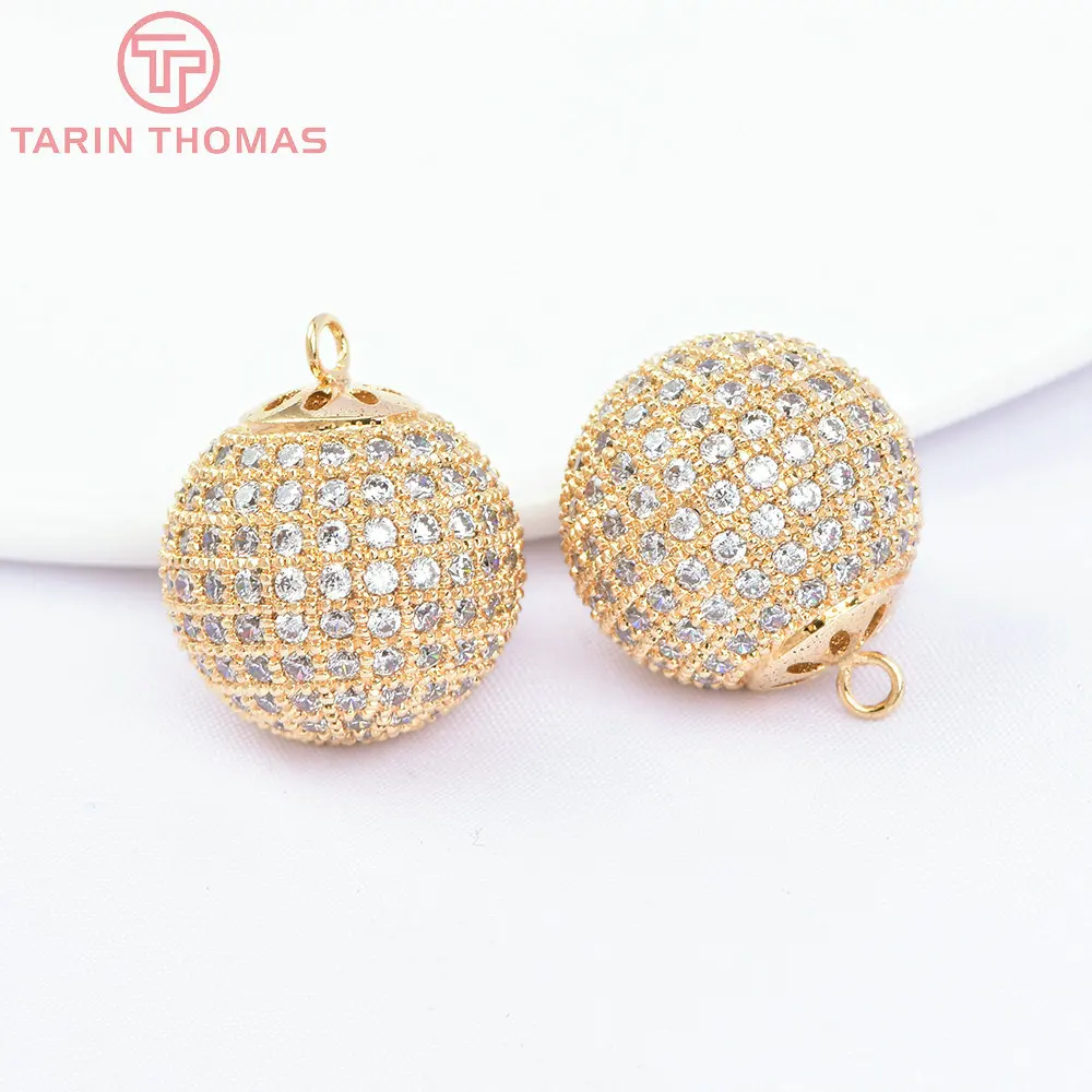 

(6998) 1Piece 16MM 24K Gold Color Brass with Zircon Spherical Charms Pendants for Jewelry Making Findings Accessories Wholesale