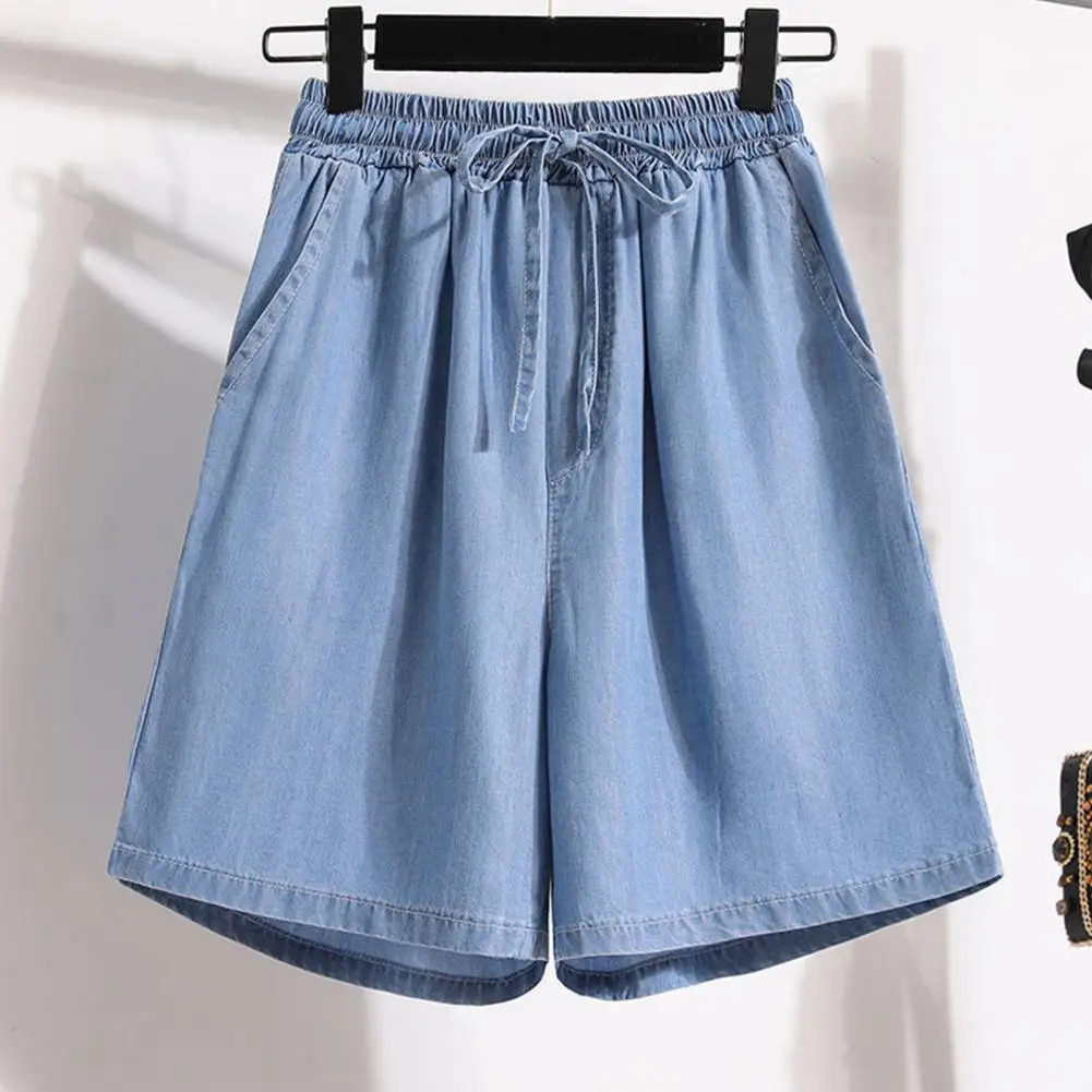 

Women Shorts Stylish Women's Knee-length Trousers Wide Leg Shorts with Elastic Waistband Drawstring Pockets Summer Fashion