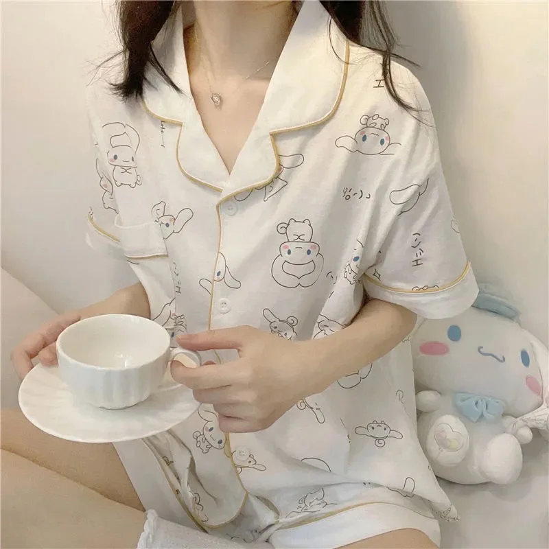 Japan Style  Print Pyjamas Women Clothing Sets Summer Plus Size Pajamas for Teen Girls Kawaii Pijamas Sleepwear