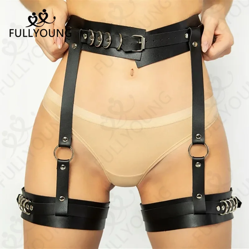 

Fullyoung Black Faux Leather Harness for Women Body Bondage Sexy Lingerie Stockings Belt Fetish Sword Belt Party Accessories