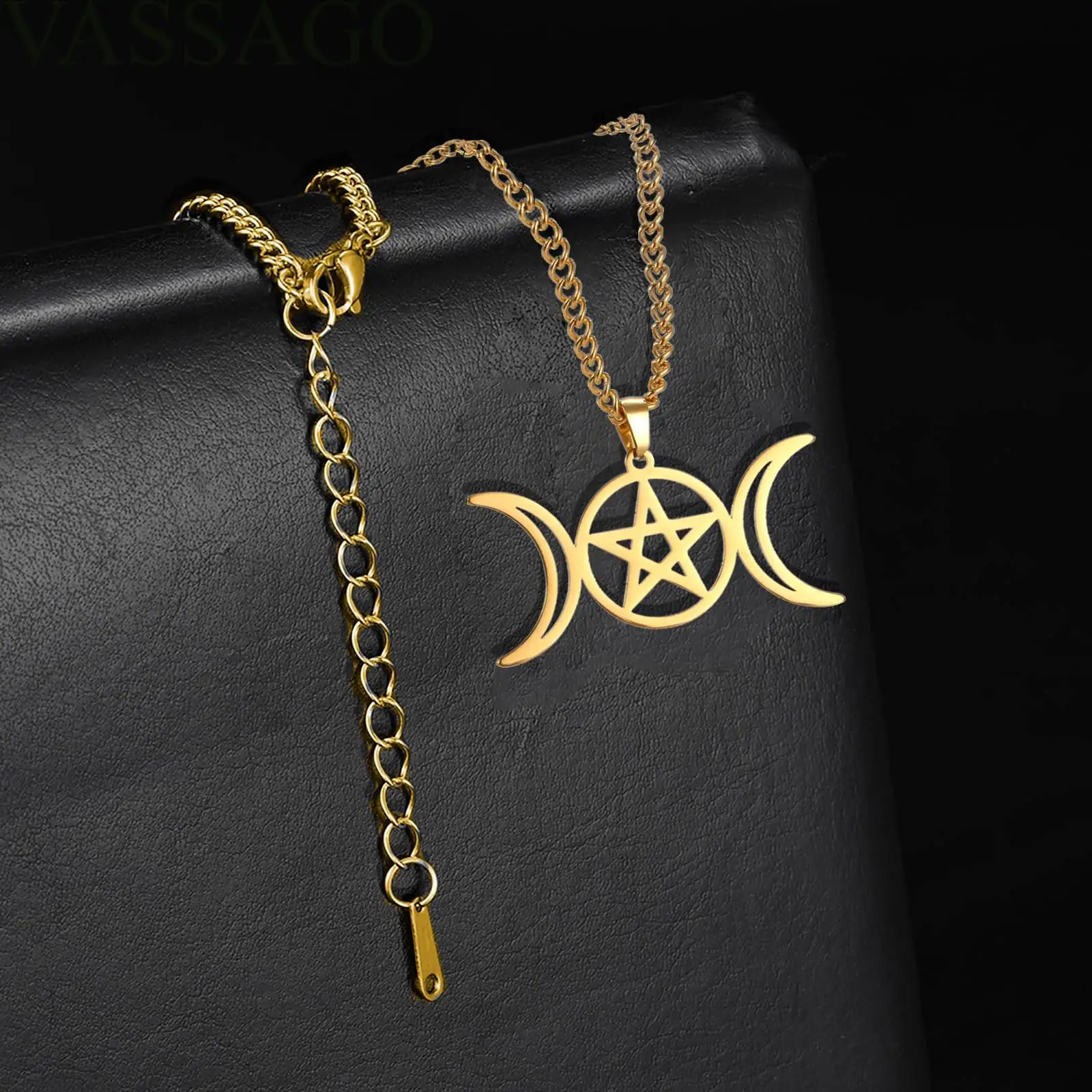 VASSAGO тройное ожерелье богини Луны Викка пентаграмма амулет ювелирные изделия из