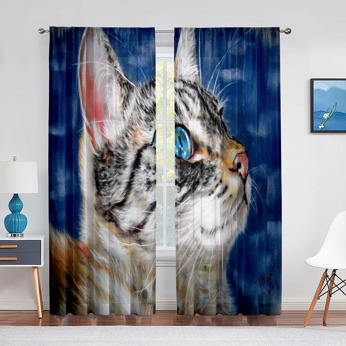

Шторы из прозрачной вуали с изображением котят и котят, для спальни, гостиной, кухни, декоративные шифоновые тюлевые занавески на окна