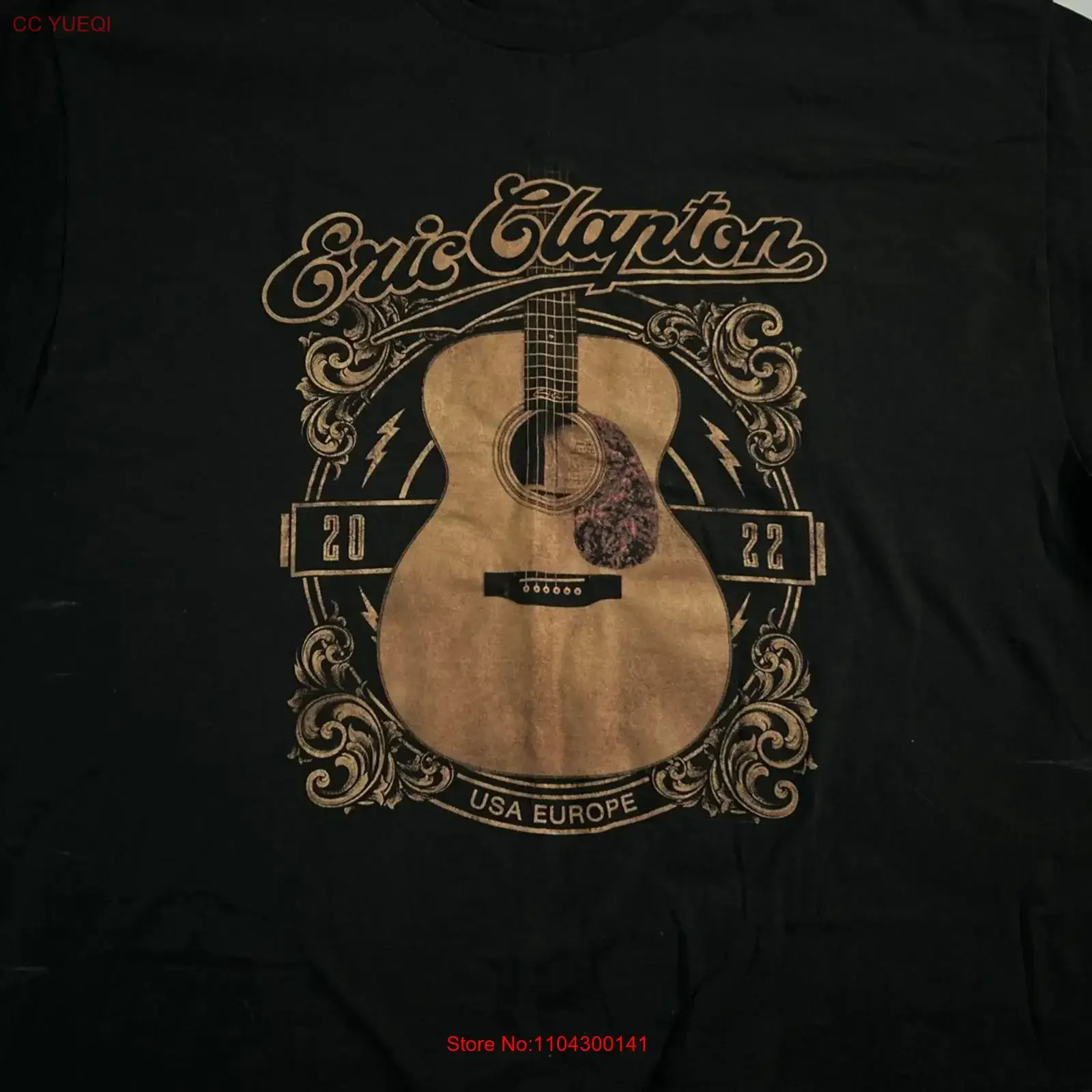 Фото Футболка Eric Clapton USA Europe Tour 2022, размер 2XL XXL, винтажная, с эффектом потертости, мужская, с графическим дизайном, повседневная уличная одежда №1