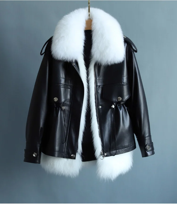 

Leather coat,Genuine Leather Jacket Women Winter Sheepskin Coat Female 90% White Duck Down Jackets Fox Fur Collar Abrigo M2023