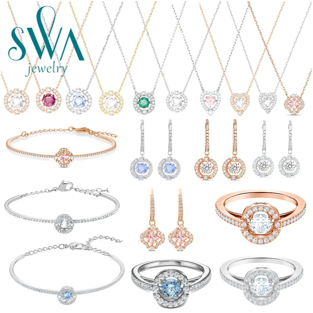

Модные женские ювелирные изделия SWA, изысканный комплект из сережек, браслетов и ожерелий с кристаллами, романтичные подарки
