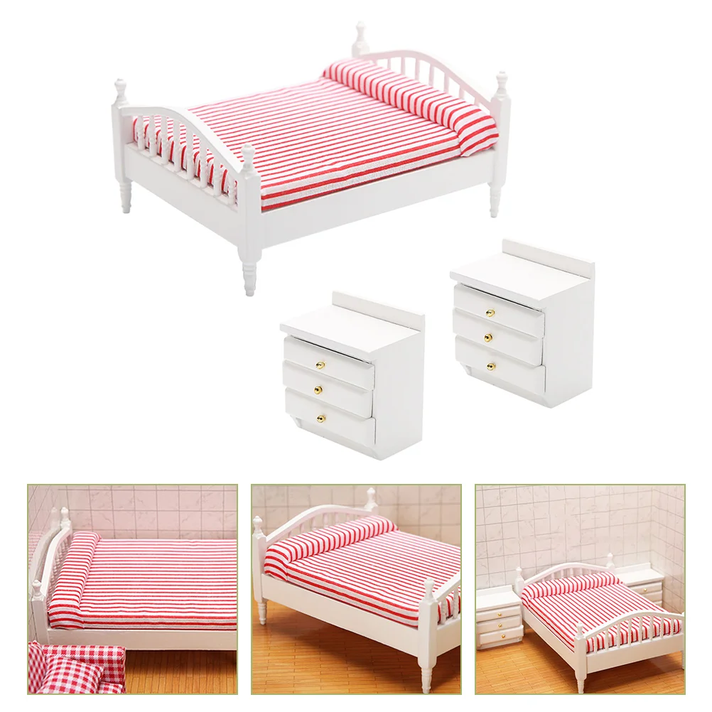 

Simulation Double Bed Wooden Toys Adorable Mini Furniture Children Household Lovely Kids Supplies