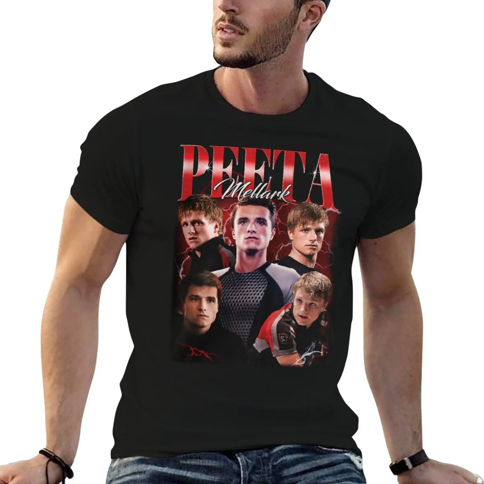 Фото Винтажная футболка Peeta Mellark с Джошем Хатчерсоном, базовая футболка с короткими рукавами из смесового хлопка №1