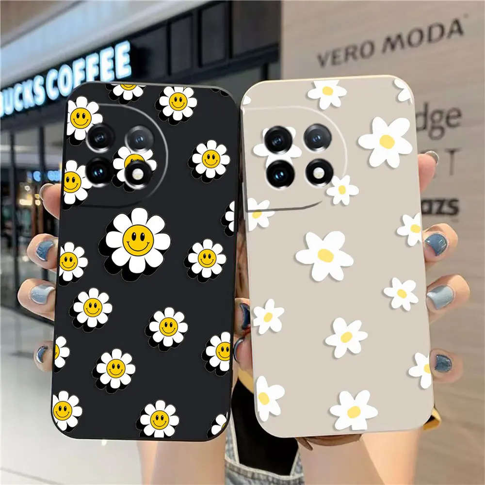 

Case For Oneplus 11 10 9 9R 8 8T 7 7T ACE 2 2V NORD CE 2 Lite Pro Simple Liquid Silicone Case Smiley Face Sunflower