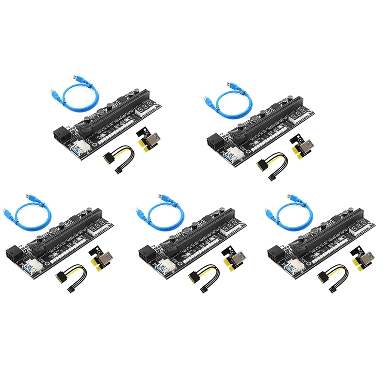 

PCIE Riser 15X Plus PCI-E 16X Райзер VER15X Райзер карта 6 контактов мощность 14 светодиодов Индикатор температуры для майнинга