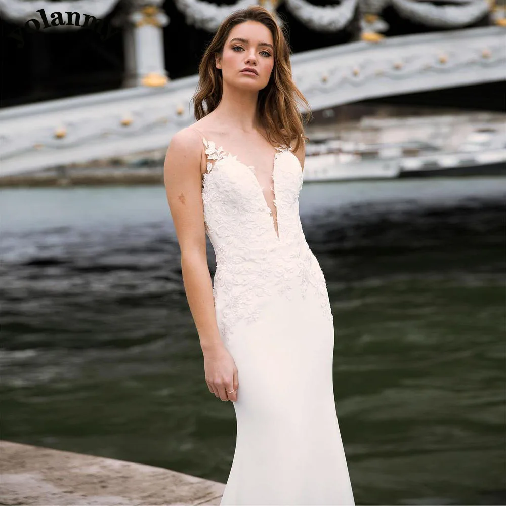 

YOLANMY Graceful Wedding Dresses Satin Scoop Sleeveless Appliques Pleat Formal Bridal Gown Suknia slubna Customised For Women