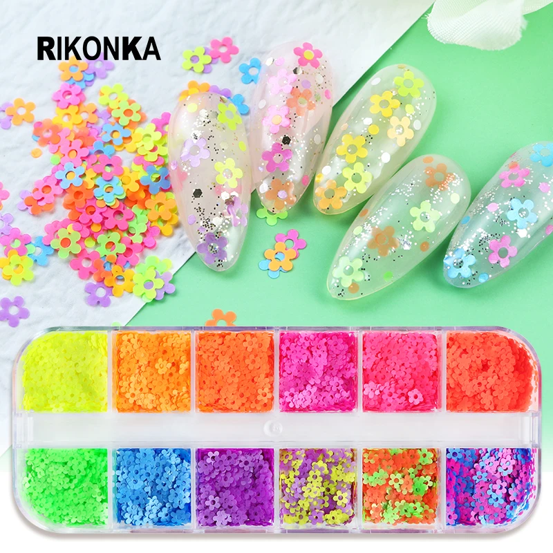 

Набор неоновых цветочных блесток для ногтей, 4 мм