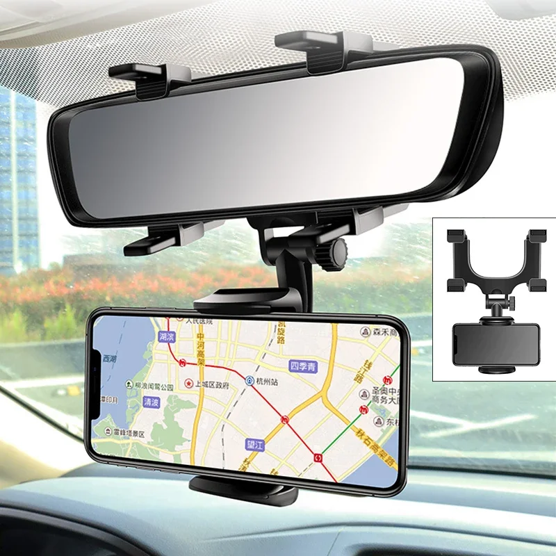 

Car Rearview Mirror Mount Mobile Phone Bracket Navigation GPS Stand Foldable Cell Phone Holder Multi-angle Adjustment Lazy Rack