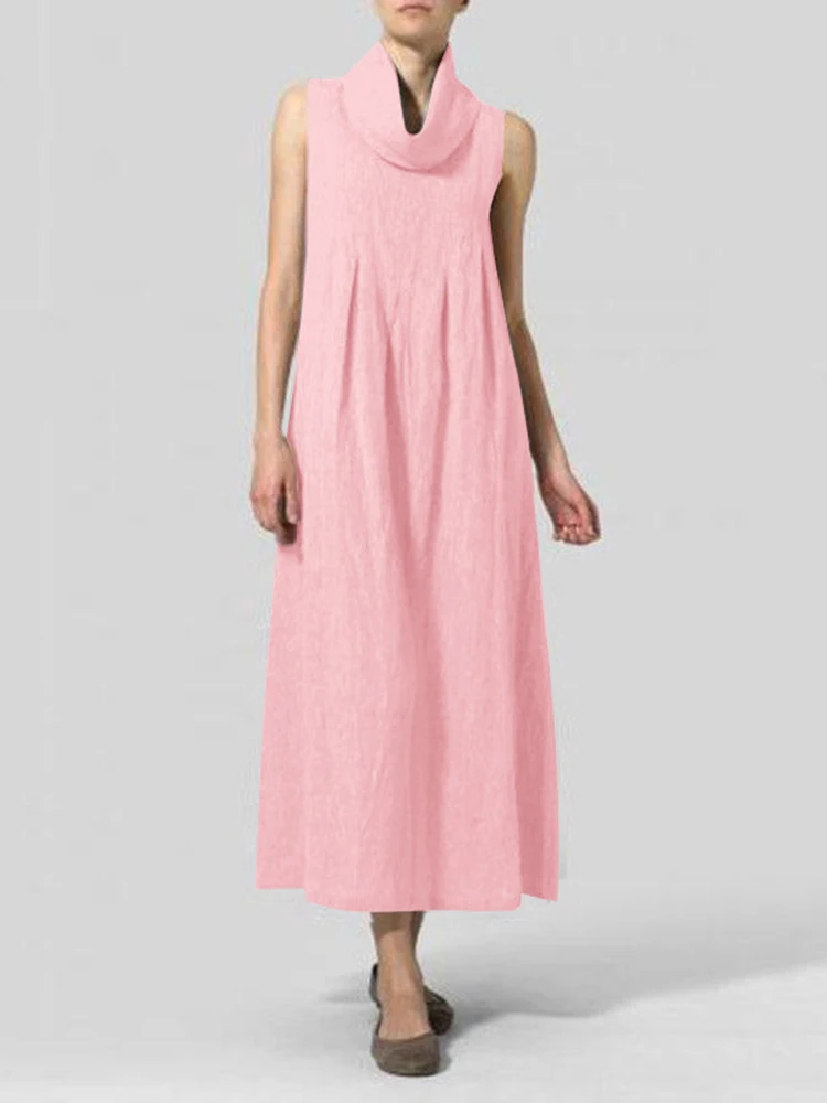 

Платье ZANZEA женское свободного кроя, Повседневный Сарафан оверсайз, модный элегантный длинный Однотонный сарафан без рукавов, на лето