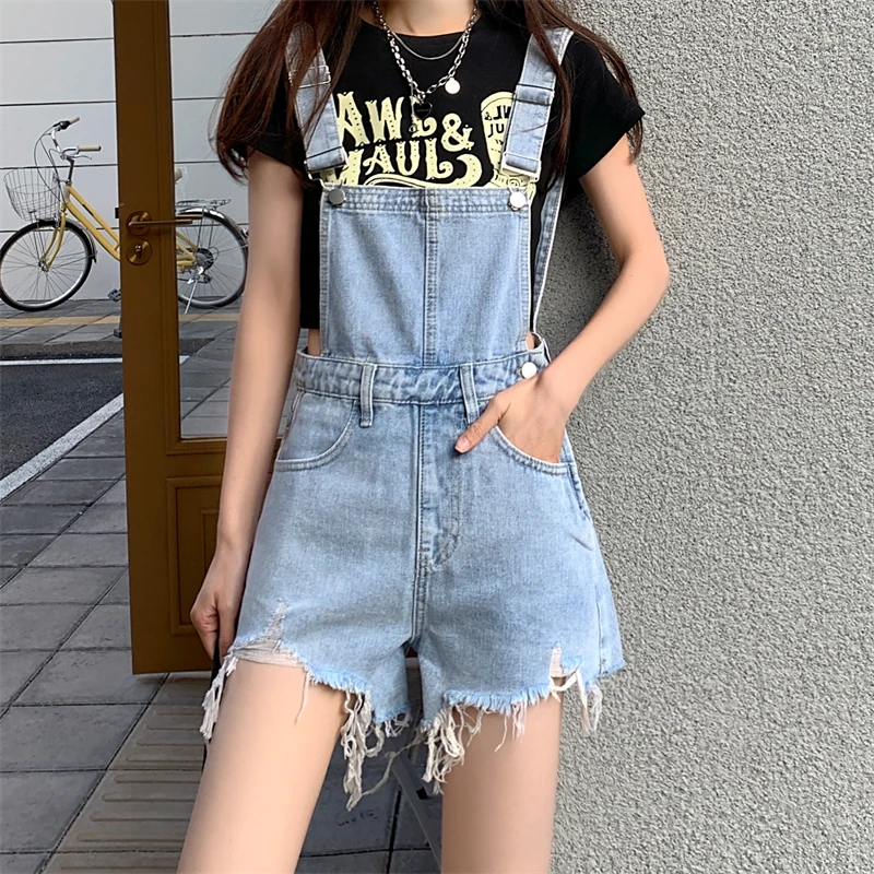 

Denim Overalls Shorts Jumpsuit Women's Summer New Oversize High Waist Loose Tassel Hot Shorts Playsuits Jumper Romper Female