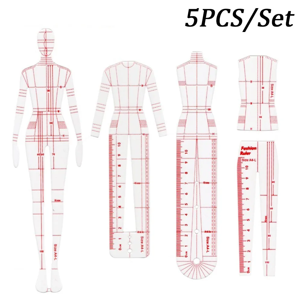 

4/5pcs Plastic Sewing Ruler Measure Tailor Ruler Making Clothing Women Fashion Design Drawing Ruler Figure Drawing Template Tool
