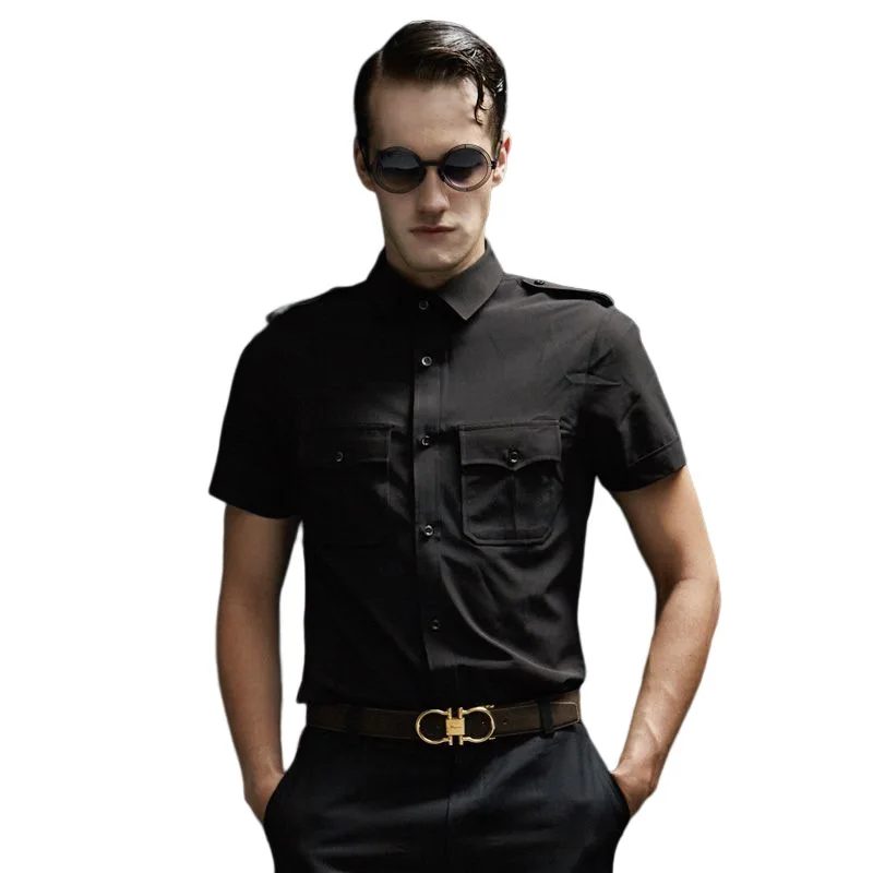

Men's Short Sleeve Slim Fit Thin Shirt 2022 Summer New European And American Catwalk Fashion Casual Half Sleeve Shirt Top