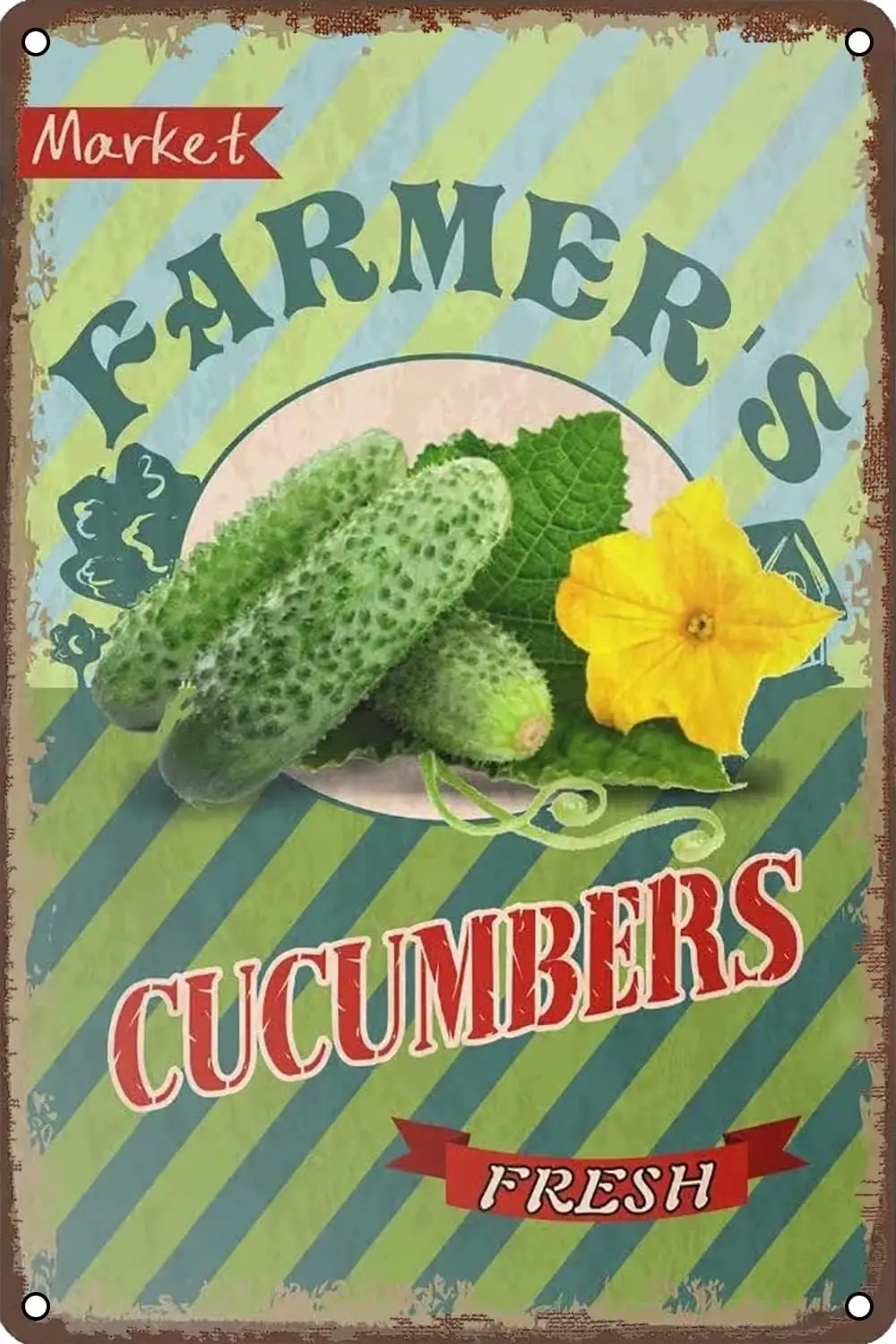 Vntge Metl Tn Sgn Frmers Mrket Cucumbers Новинка lumnum Ретро Wll Декор для дома Grden Mn Cve Brs