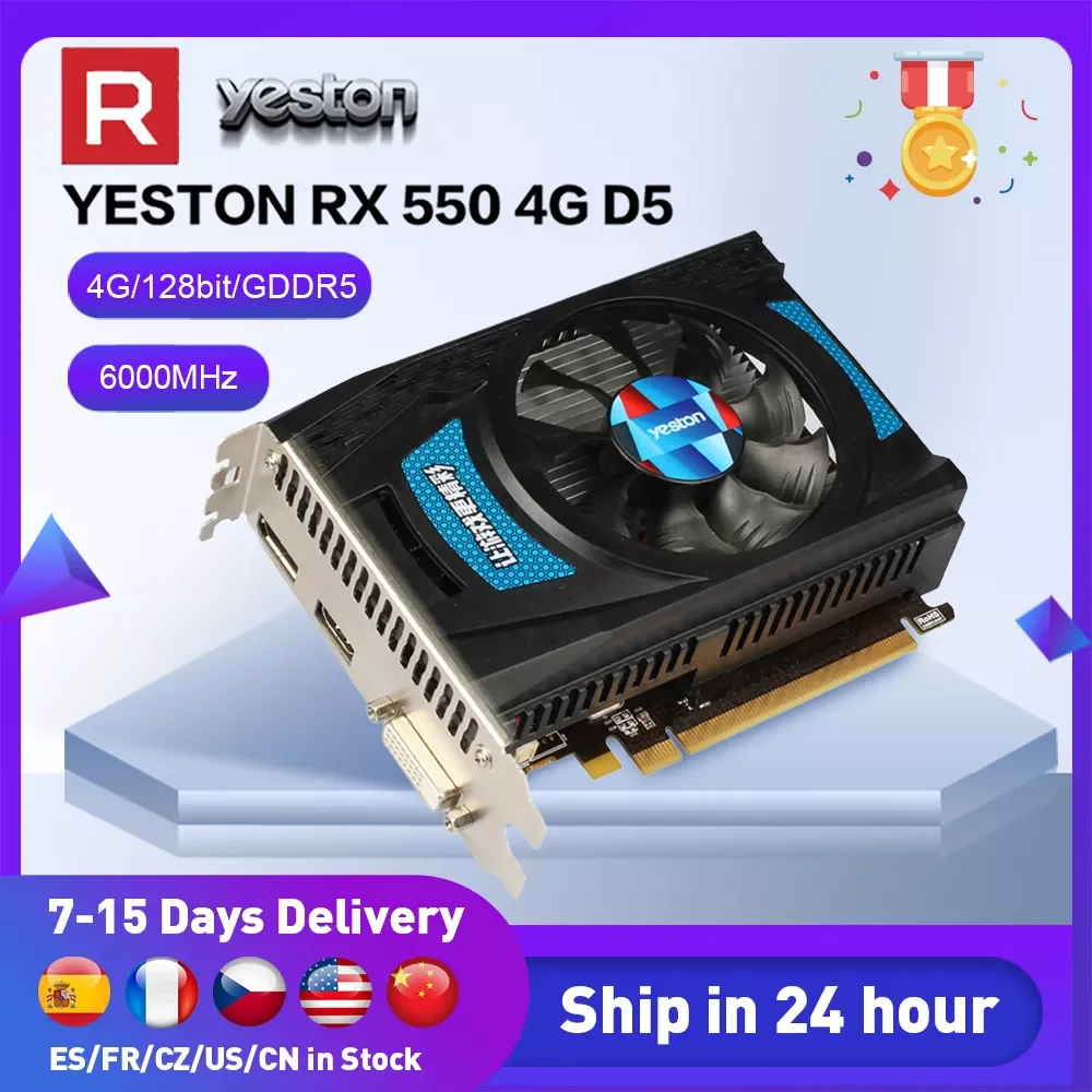 

RX550-4G D5 Graphics Card Gaming Graphic Card with 4GB GDDR5 128Bit Memory 1183MHz/6000MHz DP+HDMI+DVI-D Output Ports