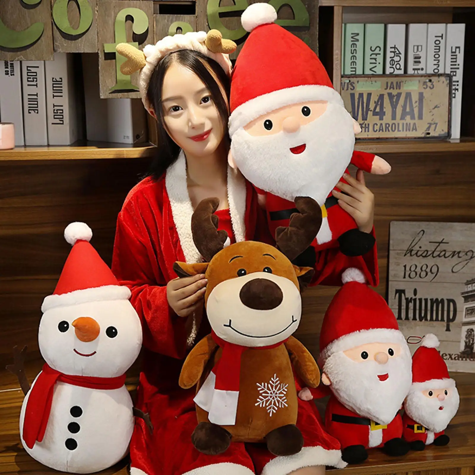 

23 см, мультяшный Санта-Клаус, плюшевая игрушка, набитый лось, снеговик, подушка в виде животного, детский Декор на день рождения E1C5