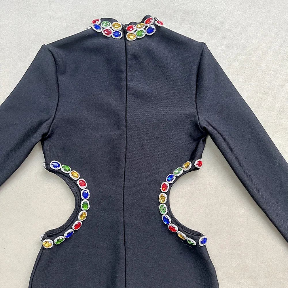 Новое женское сексуальное платье знаменитостей с длинным рукавом и бриллиантами