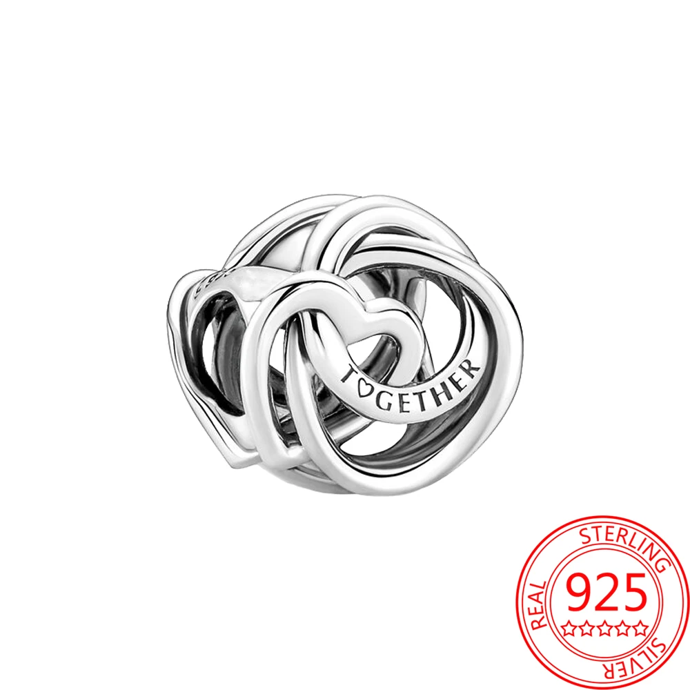 

2022 New Family Always Encircled Heart Charm Fit Pandora 925 Sterling Silver Original Bracelet Beads for Women Jewelry Diy Gift
