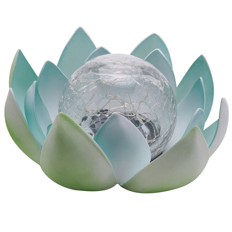 

Garden Solar Light Blue Lotus Flower Light for Garden Decoration Waterproof Solar Amber Cracked Glass Ball Light