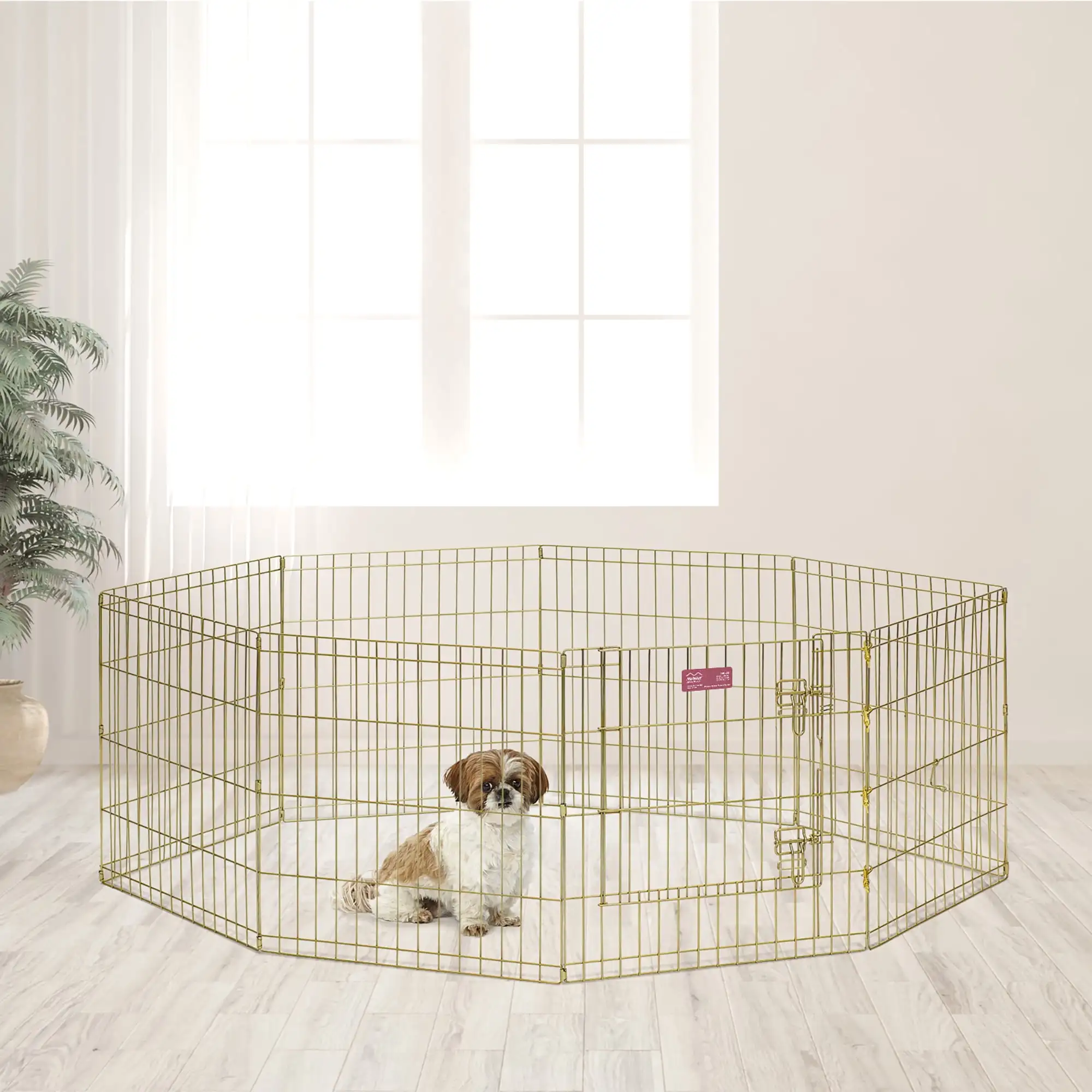 

Metal Exercise Dog Playpen No Door, Gold, 24"H