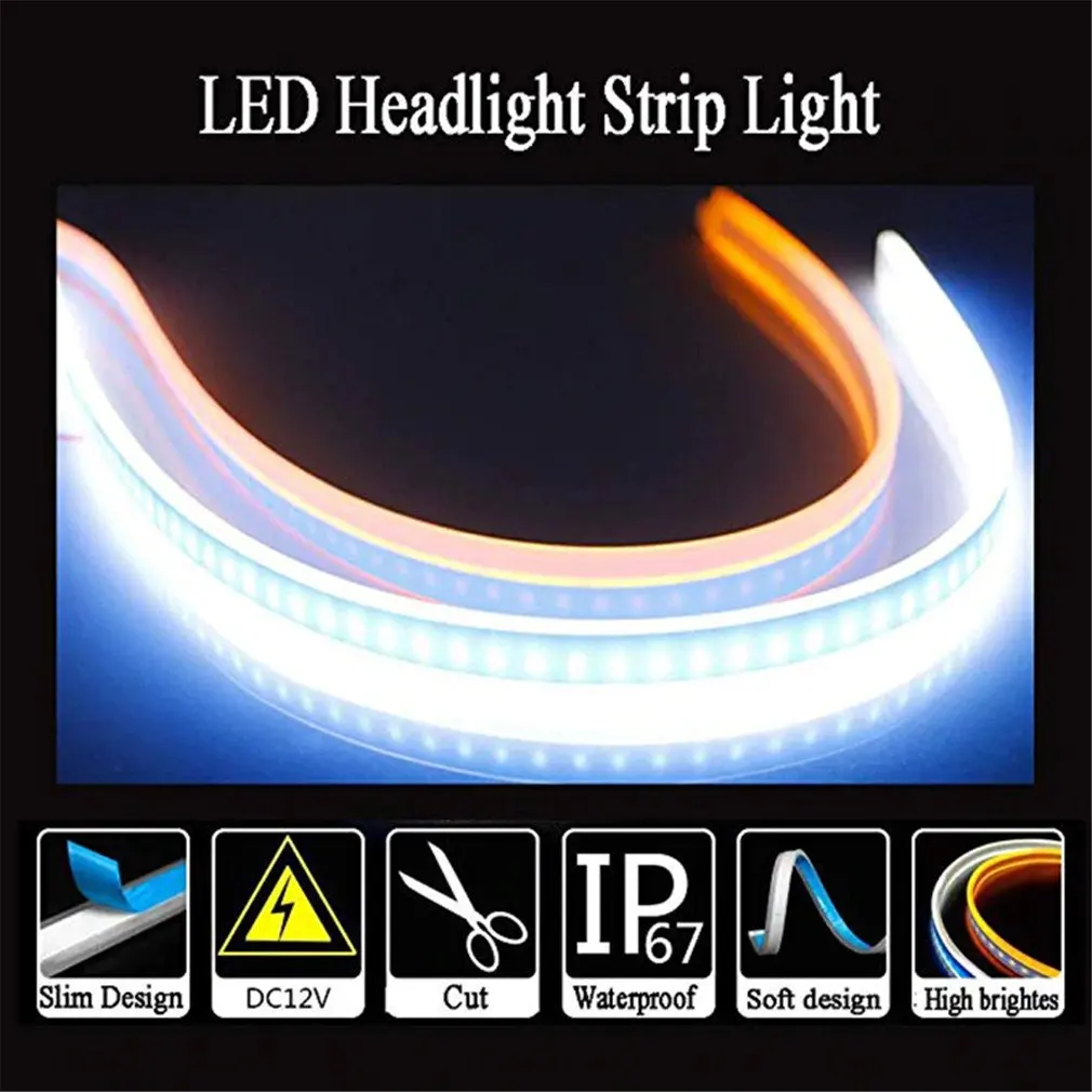 

New Hot Sale Car Led Daytime Running Light Tear Eye Streamer Turn Light Silicone Ultra-Thin Turning Water Light Guide Light Bar