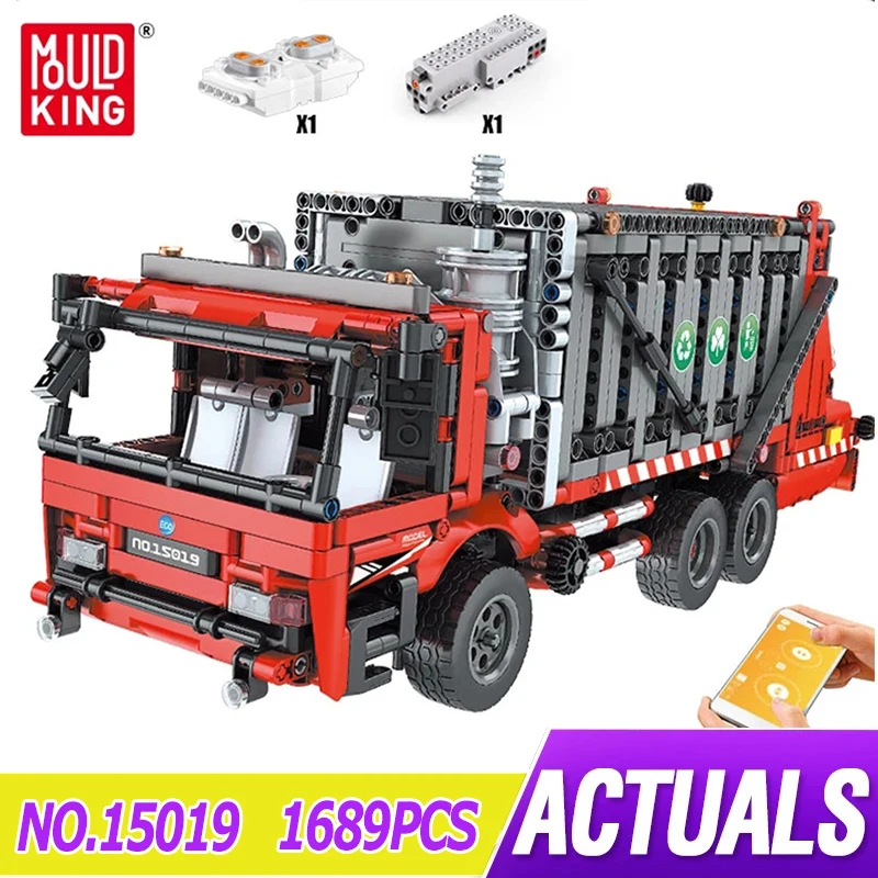 

MOULD KING 15019 High-Tech Car Toys For Boys The MOC-38031 Motorized Garbage Truck Model Building Blocks Bricks Christmas Gift