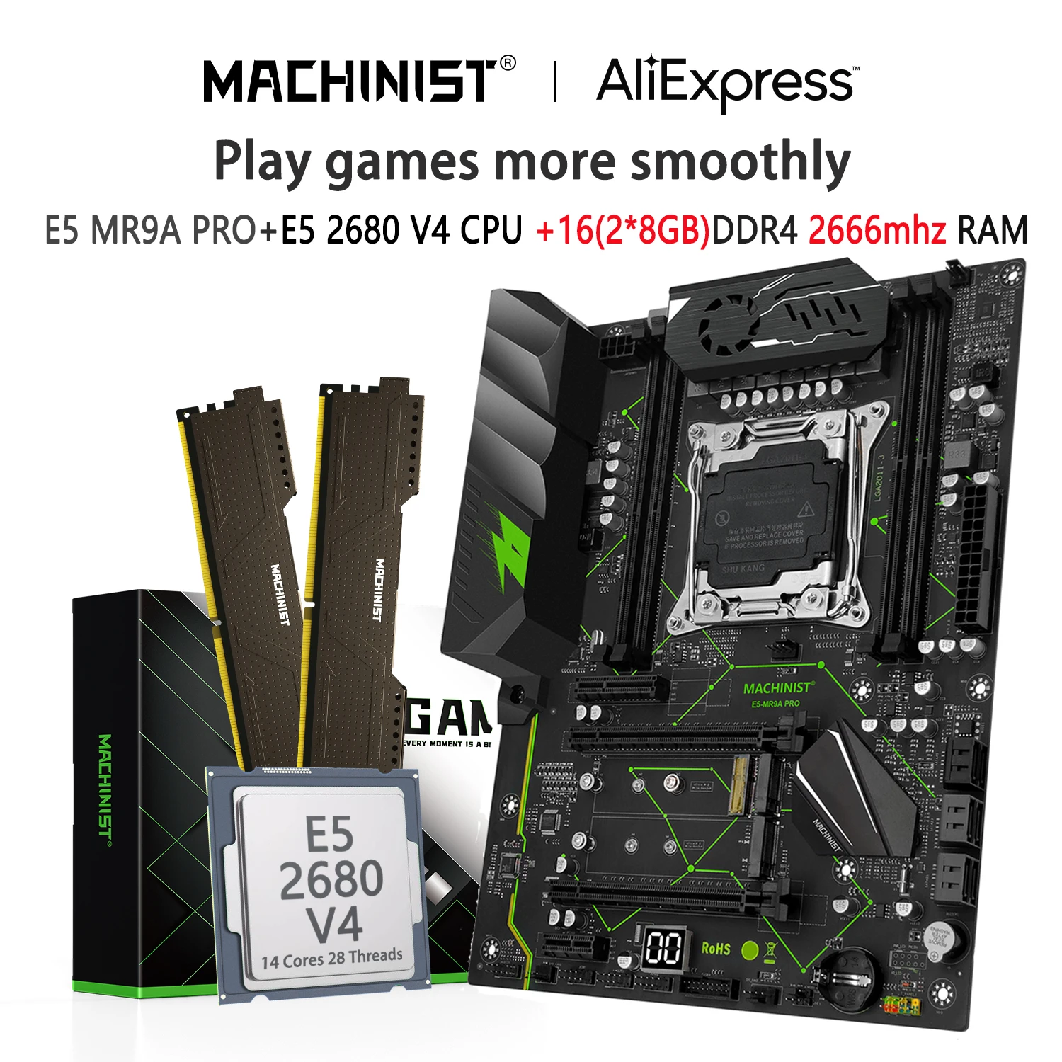 MACHINIST MR9A PRO X99 Motherboard Set LGA 2011-3 Kit Xeon E5 2680 V4 16G(2*8G) DDR4 RAM Desktop Memory SSD Nvme M.2 ATX