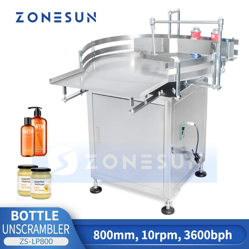 

ZONESUN Bottle Unscrambler ZS-LP800 Rotary Bottle Jar Turntable Plastic Glass Container Sorting For Packaging Production Line