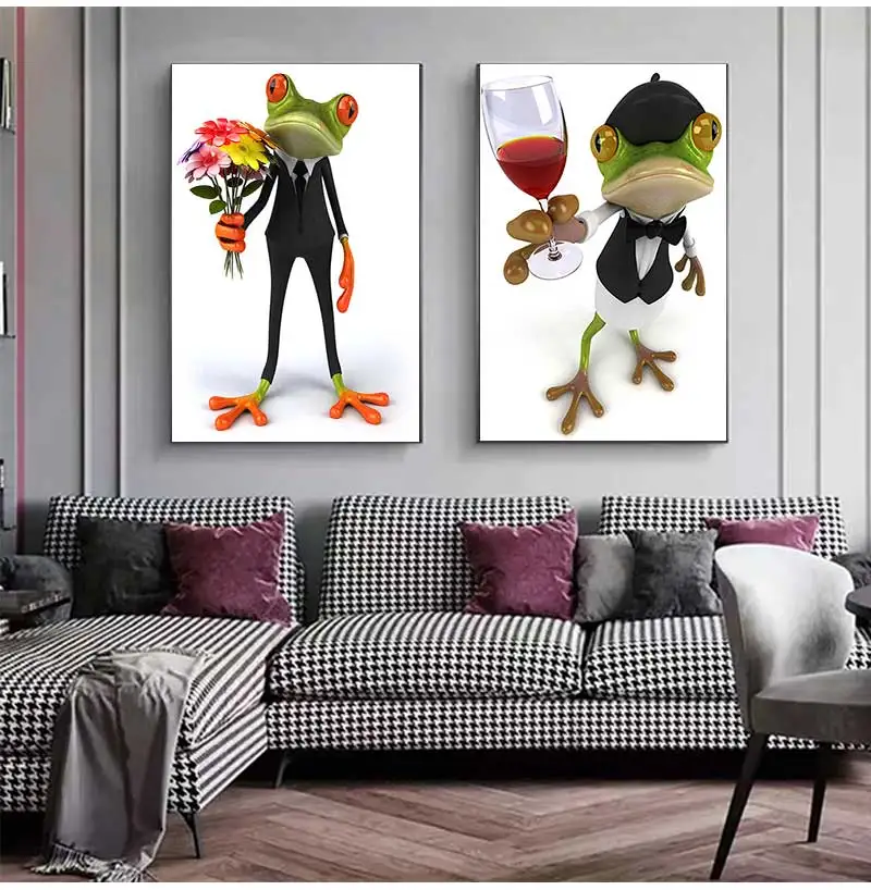 Современный мультяшный забавный романтическая лягушка художественный плакат на