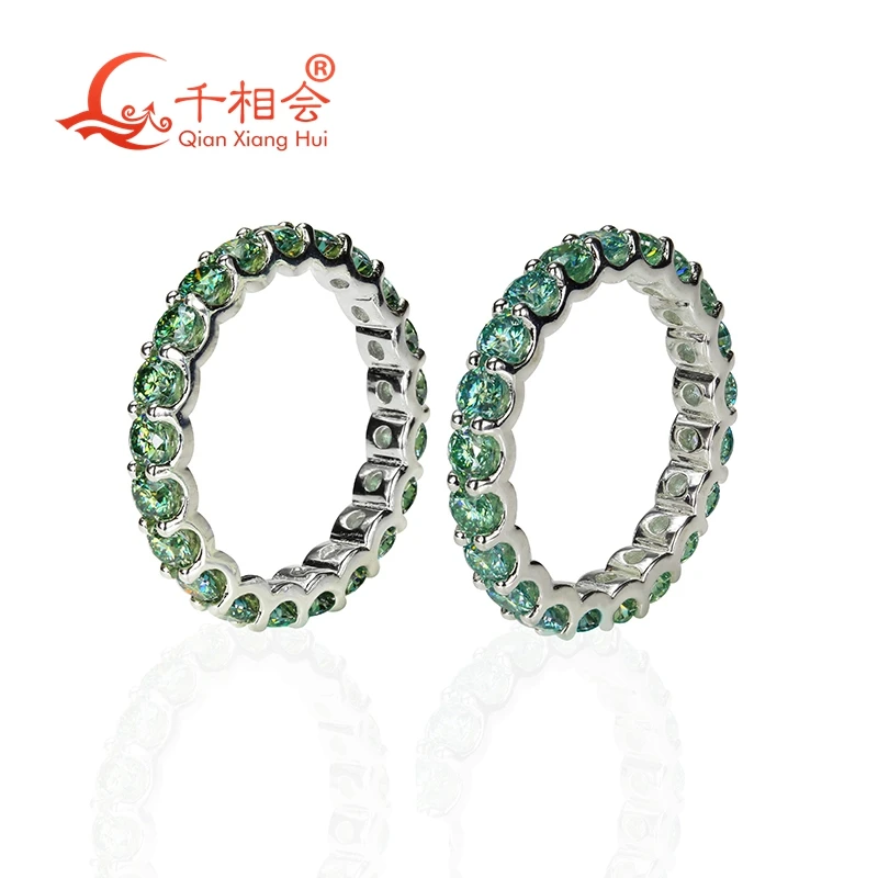 0.1ct 3mm blue green and yellow green round moissanite diamond ring s925 silver Eternity Band jewelry Engagement Ladies men