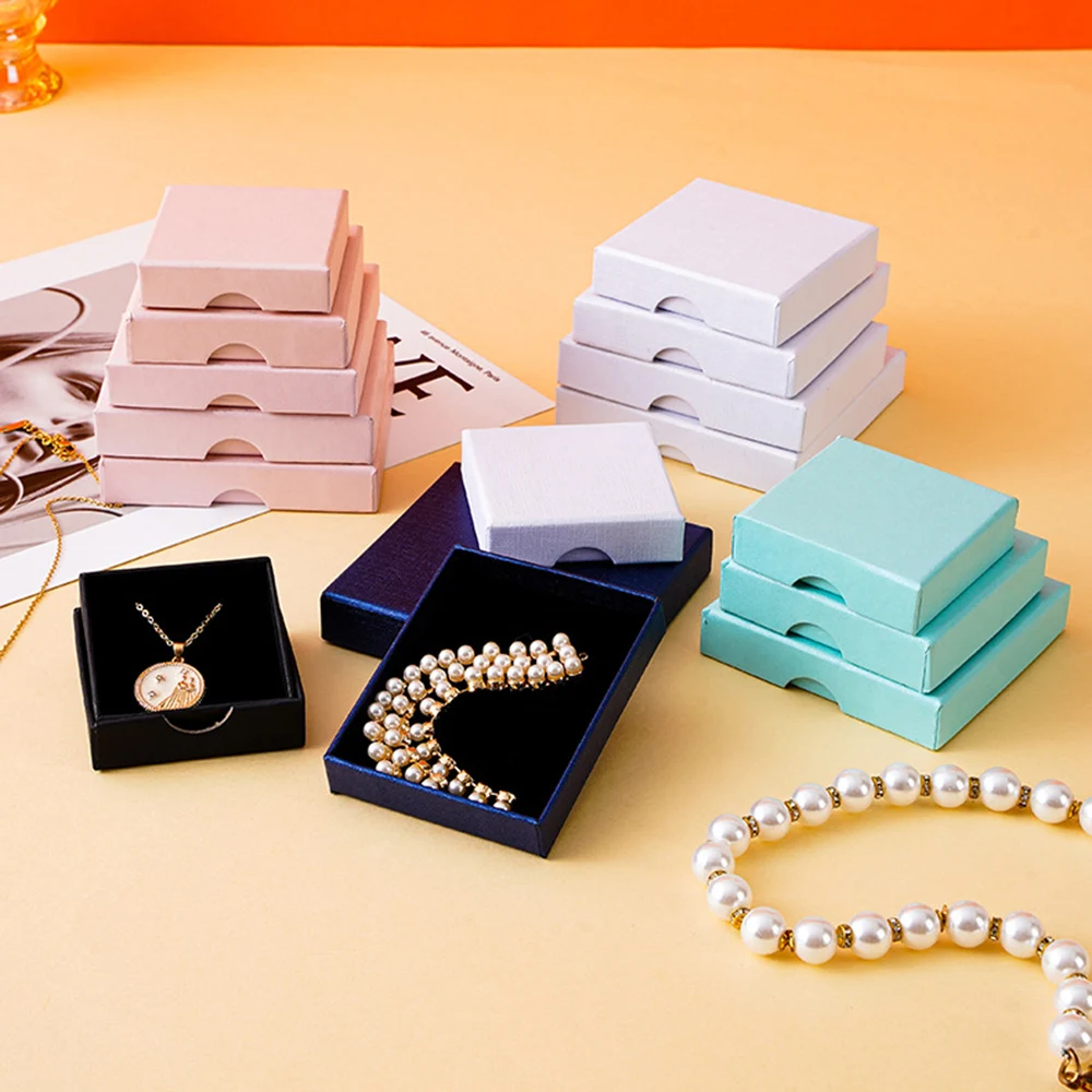 Solid Color Jewelry Packaging Box Ring Necklace Bracelet Earring Gifts Display Organizer Cardboard