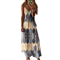 summer sexy sleeveless slip dress for women colorful geometric printing long slip dress vestido de mujer