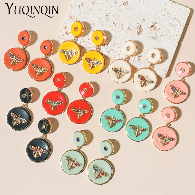 

Fashion Korean Colorful Bee Round Drop Earrings for Women Long Arcylic Geometric Dangle Earings Big Brincos Trend Jewelry New