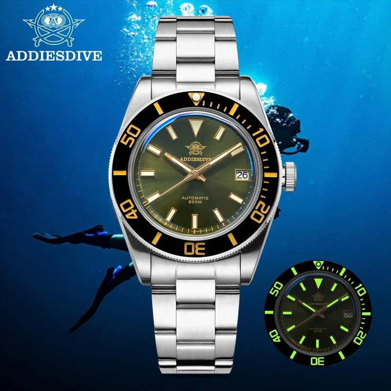 Фото ADDIESDIVE 39 мм модные новые автоматические часы NH35 из нержавеющей стали 200 м водонепроницаемые роскошные механические часы для дайвинга AD2084 для мужчин №2