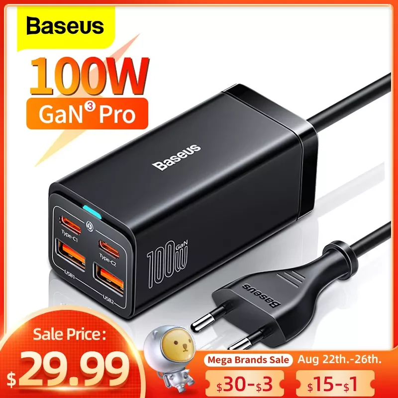 

NEW2023 Baseus GaN 100W 65W Desktop Charger Quick Charge 4.0 QC 3.0 PD USB-C Type C USB Fast Charging For MacBook Samsung iPhone