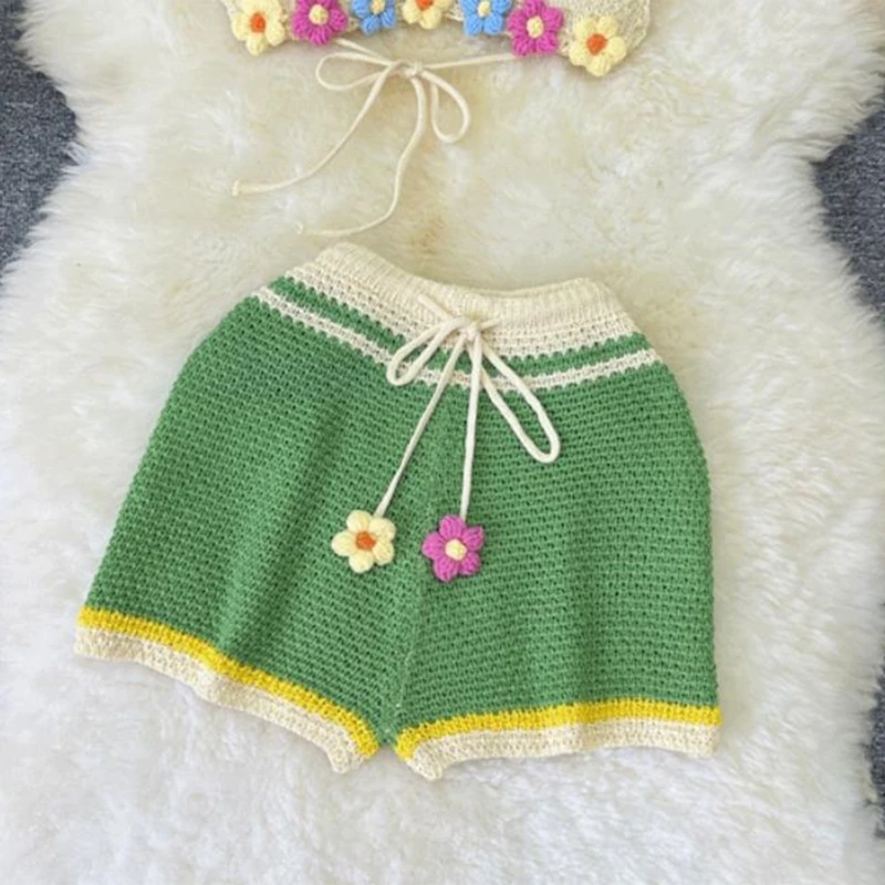 Полый комплект бикини с цветочным крючком для женщин бюстгальтер лямкой на