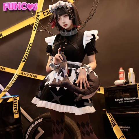 Парик для косплея Game Zenless Zone Zero Ellen Joe, шпильки для волос, хвост, Виктория, уборка, юбка служанки, серьги, пояс, цепочка, платье акулы