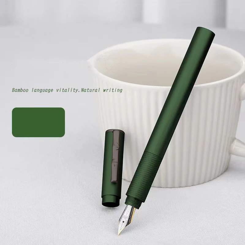 Hongdian Green Bamboo Forest Metal Fountain Pen EF/Bent Nib 0.4mm with Ink Cartridge Pen Chinese Style for Office Home Writing