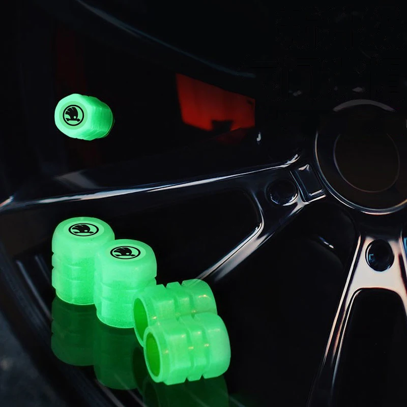

4Pcs ABS Luminous Car Wheel Tire Valve Caps Tyre Rim Stem Cover For Skoda Octavia 2 A7 A5 Rapid Fabia Yeti Superb 2 Accessories