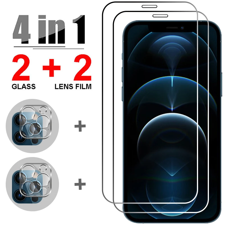 

4 IN 1 Tempered Glass for IPhone 13 12 11 Pro Max Camera Lens Film for IPhone 12 13 Mini XS XR SE 2020 7 8 Plus