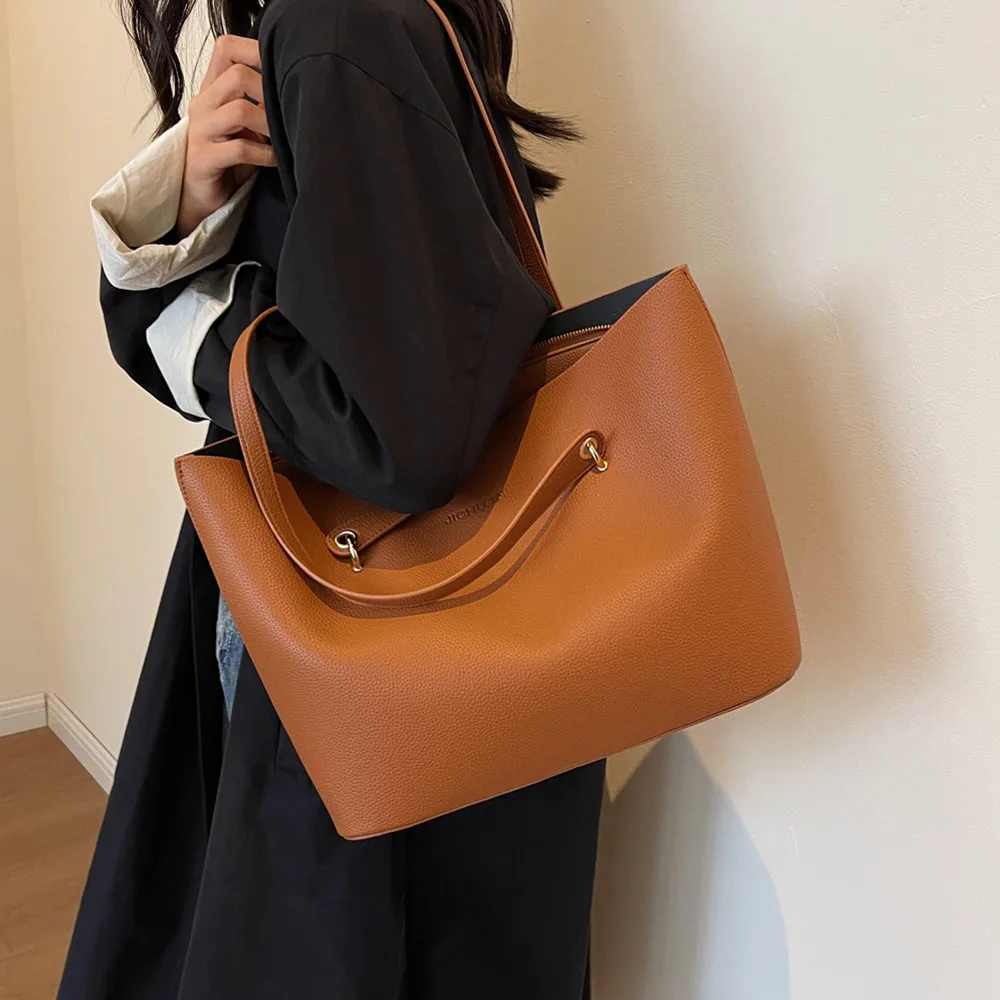 

Burminsa 3 Layers Large Tote Bags For Women 2023 Trend Designer Commuting Work Shoulder Bag PU Leather Shopper Ladies Handbags