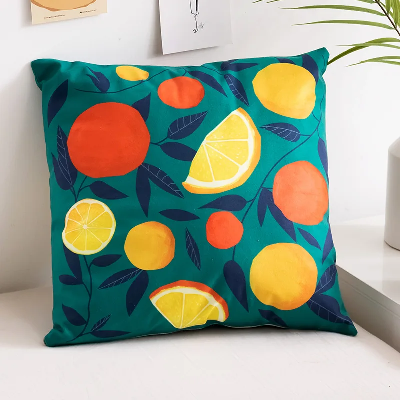 Декоративная наволочка полиэстер велюр фруктовый узор 40x40 см