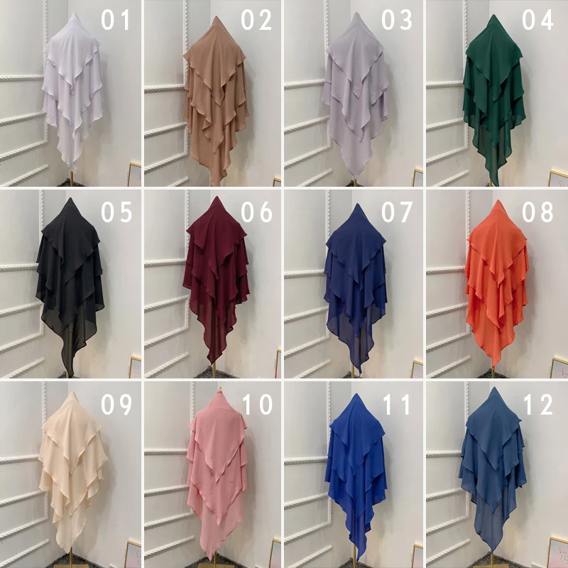 Women Long Prayer Scarf Hijab Muslim Overhead Tie Jilbab Islamic Wrap Cover Crepe Ramadan Islamic Clothes Khimars Prayer Scarf