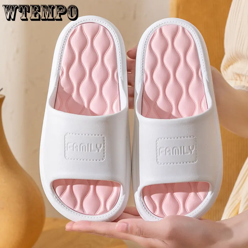 WTEMPO Slippers Summer Outer Wear Non-slip Indoor Shoes Couple Home Bathroom Bath Sandals Soft Platform Flip Flops Wholesale