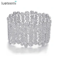 luoteemi elegant big wide bangles rhinestone bangle bracelet silver crystal jewelry wedding bridal jewelry for women pulseras