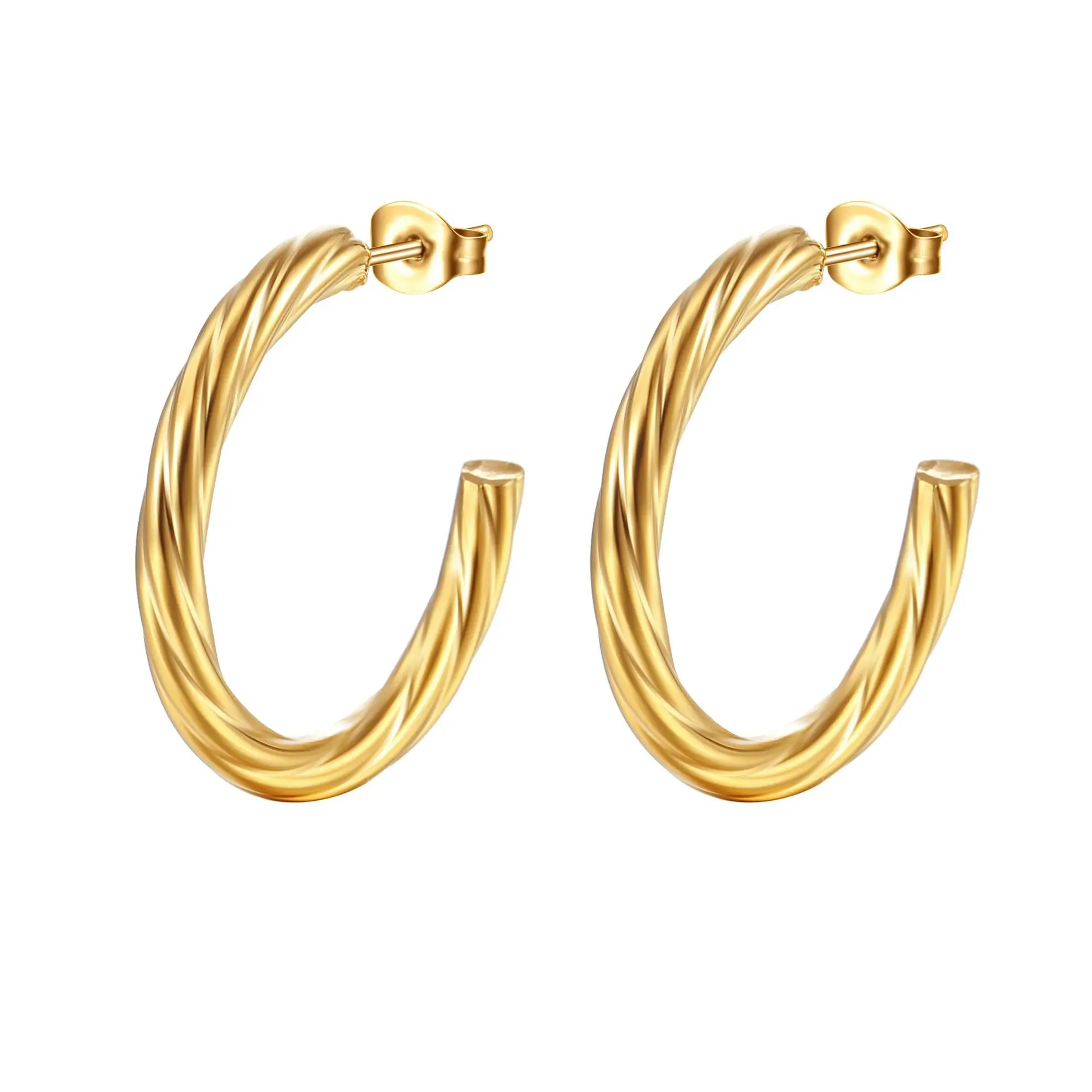 

Popular Earrings 18K Gold Plated Stainless Steel Shaped Earrings Twist Hoop Earrings for Women Jewelry